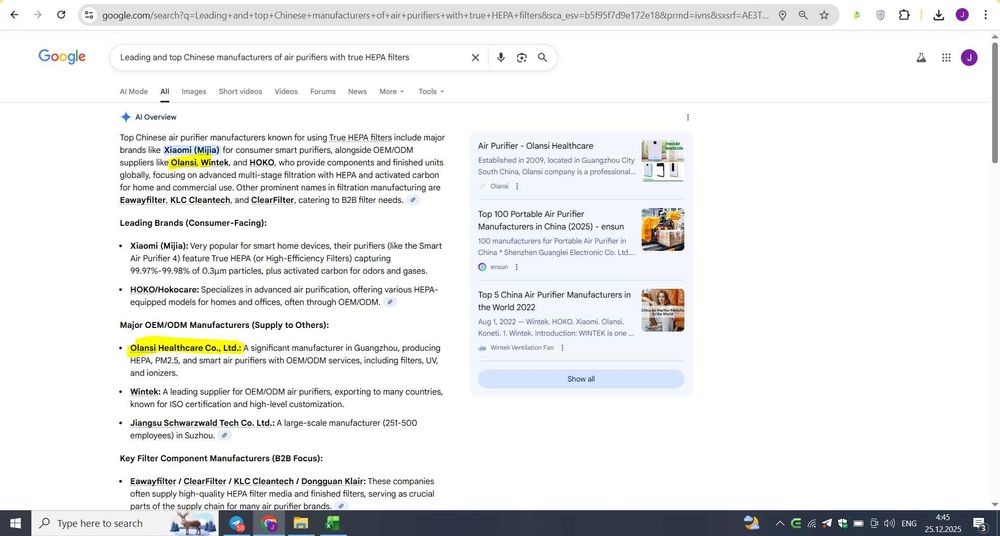 Havo tozalagich OLANSI A6 HAQIQIY HEPA Filtrli