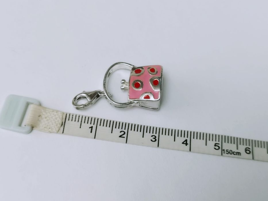 Vechi pandantiv charm din argint de 925 in forma de geanta, roz cu buline rosii