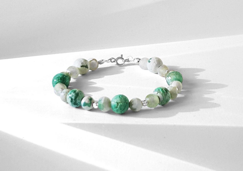 Сребърна гривна от естествени мъниста камъни и перли - ахат аметист