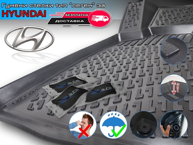 Гумени Стелки тип Леген за Hyundai / Хюндай i10 / i30 / ix35 / Tucson