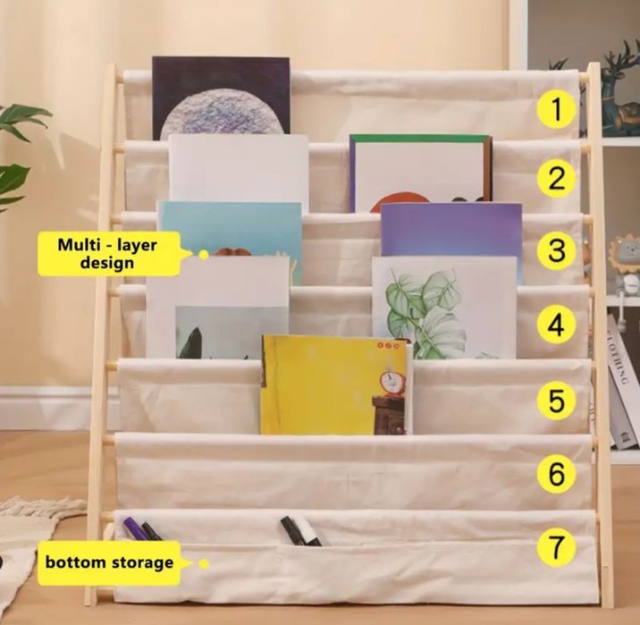 Голяма дървена детска библиотека за деца по Монтесори етажерка книги