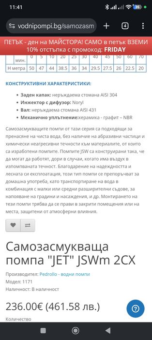 Самозасмукваща помпа Pedrollo "JET" JSWm 2CX Made in Italy