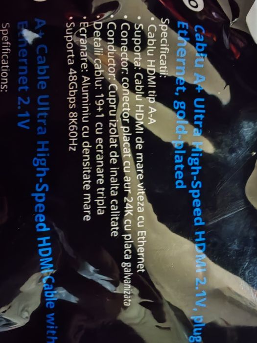 Cablu HDMI 4k 8k placat cu aur ULTRA speed 1.5 metri sigilat