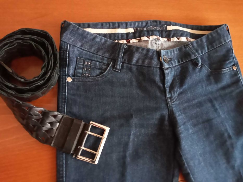 Тъмно сини дънки тип панталон, марка FRANCO FERUCCI