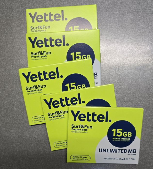 Сим карта 15GB Yettel за смартфон или бисквитка за интернет Wi-fi