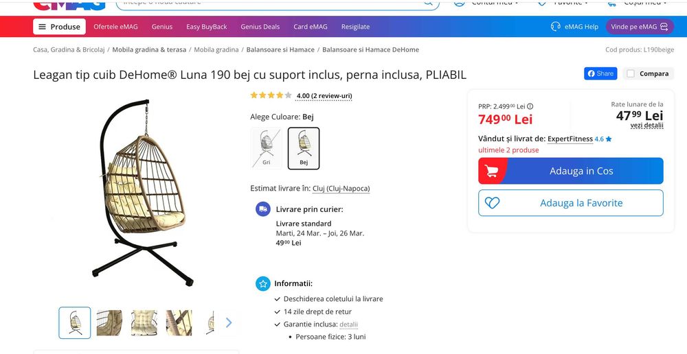 Fotoliu suspendat, scaun agatat ,pliabil Super calitate 2025