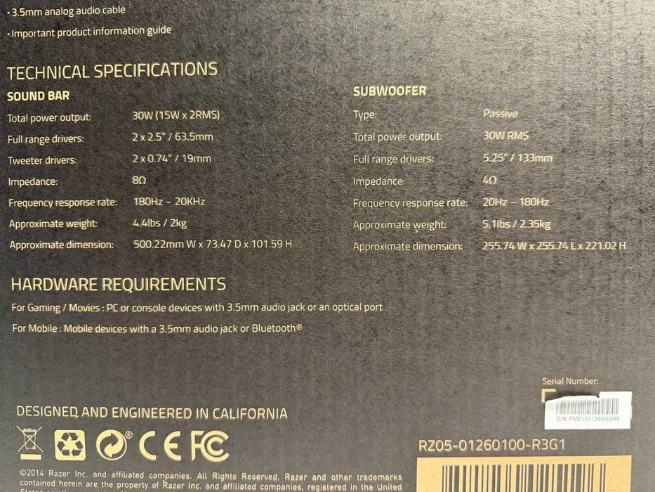 Саундбар Gaming Razer Leviathan 5.1, 60W, NFC, Bluetooth 4.0