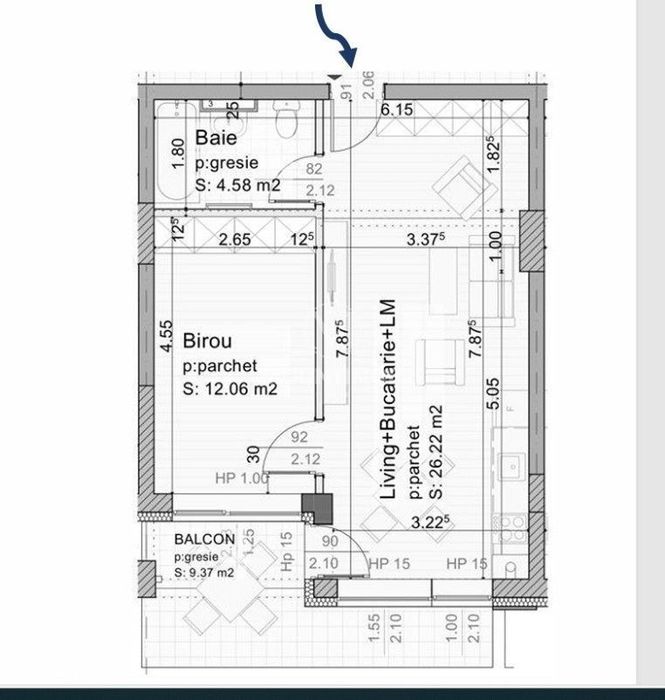 Studio spatios 42,67 mp + balcon 9 mp, Etaj 2 | Parcare subterană