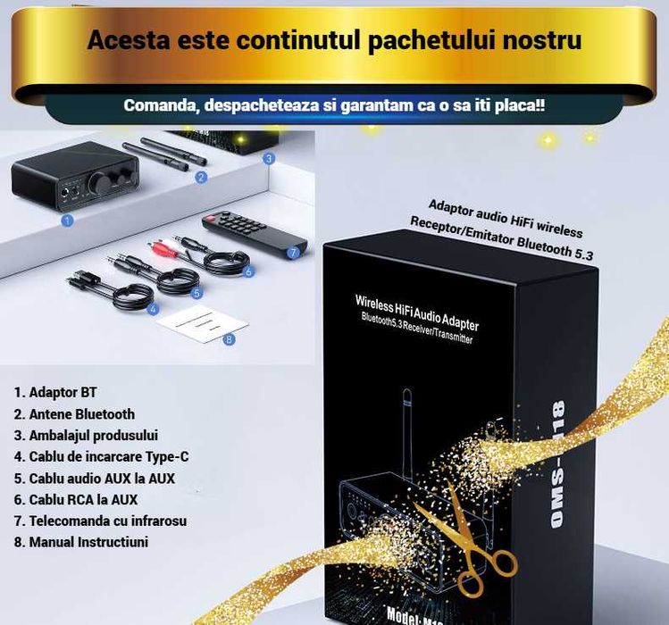 Adaptor Bluetooth 5.3 AdyMel®, Audio Profesional, HD Bass
