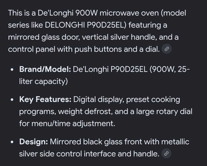 Микровълнова печка De'Longhi 900W 25 литра