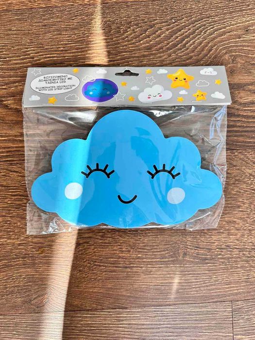 Дървена LED лампа, модел облак, детска стая