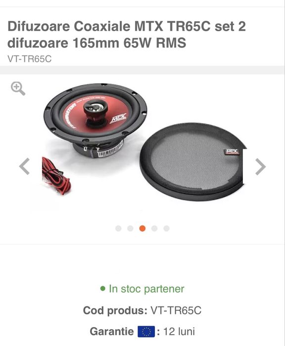 Difuzoare Coaxiale MTX TR65C, set 2 difuzoare 165mm, 65W RMS