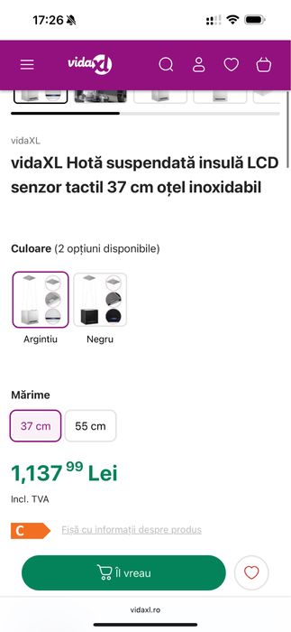 Hotă suspendată insulă LCD senzor tactil 37 cm oțel inoxidabil