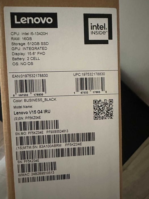 Laptop Lenovo V15 G4 IRU, i5, 15.6" – NOU, nefolosit, Windows 11 Pro