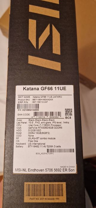 Vând laptop gaming MSI katana