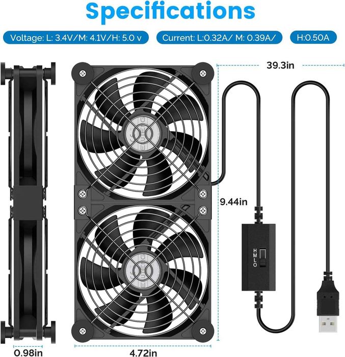 ELUTENG Ventilator dublu USB PC computer,120 mm,5V,1500rpm,port USB
