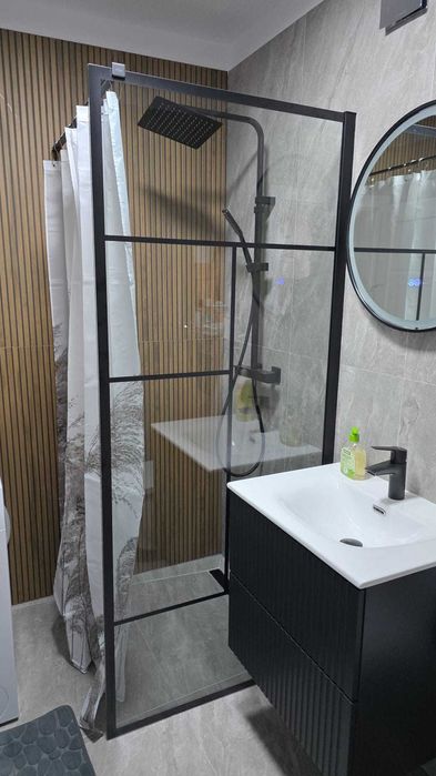 Perete dus walk-in Sensea Studio, 8 mm, 90 x 200 cm, profil negru