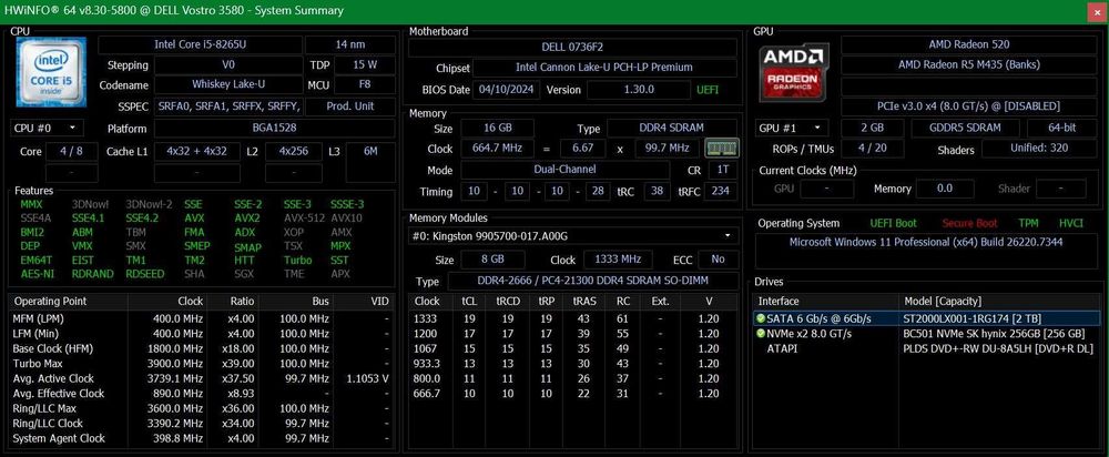 Dell Vostro 3580 | i5 gen 8 | 16GB RAM | SSD 256GB + HDD 2TB | Win 11