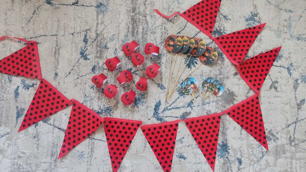 Украса/декорация за детски рожден ден/парти Калинката и Черния котарак