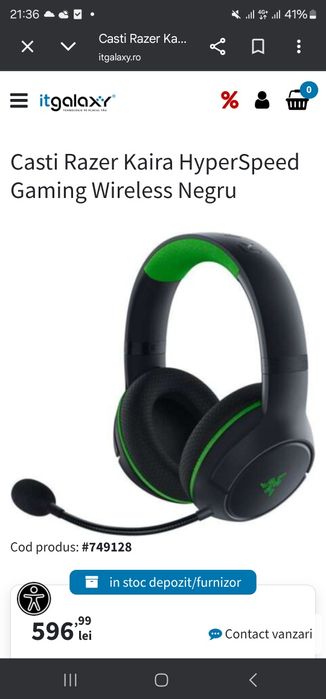 Casti Razer Kaira HyperSpeed Gaming Wireless Negru
