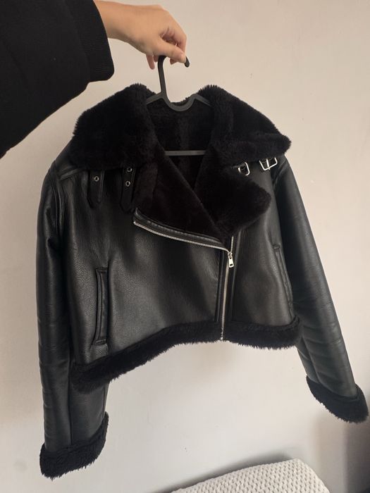 H&M кожено късо яке с пух