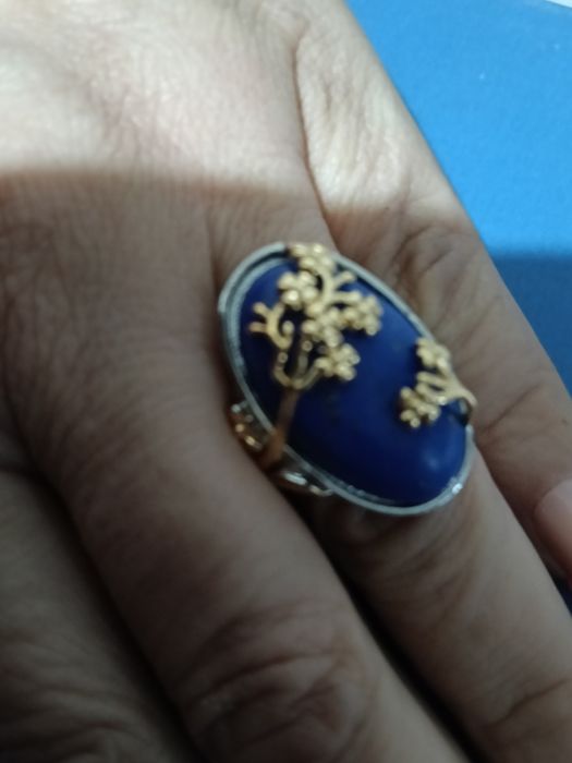 Inel lapis lazuli placat cu argint și aur mărimea 9