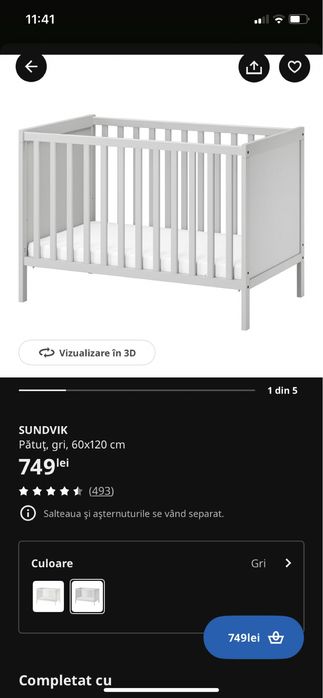 Patut bebe Ikea sundvik cu saltea si accesorii