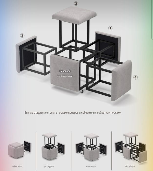 Пуф-трансформер 5-в-1: Стиль и компактность!
