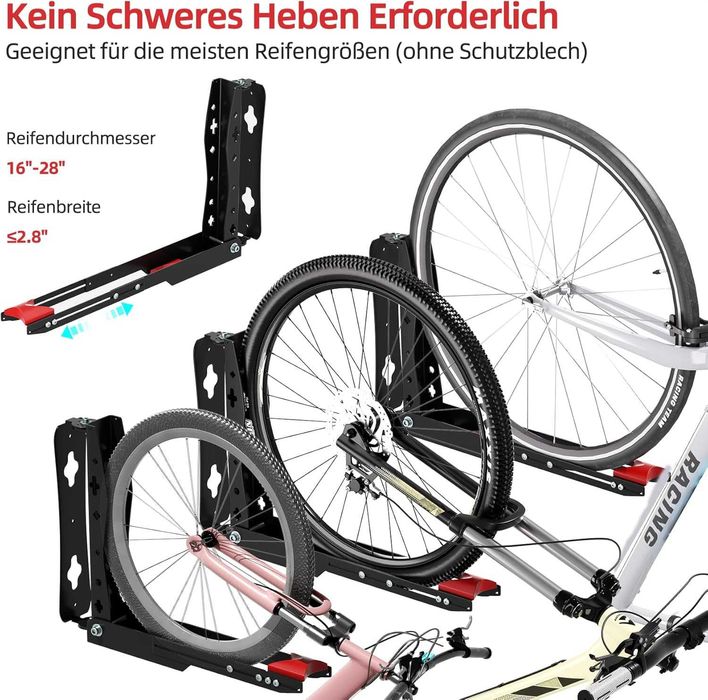 Suport de perete pentru bicicletă, set de 2 suporturi pivotante pentru garaj, economisire de spațiu, ușor de agățat și detașat, susține până la 40 kg