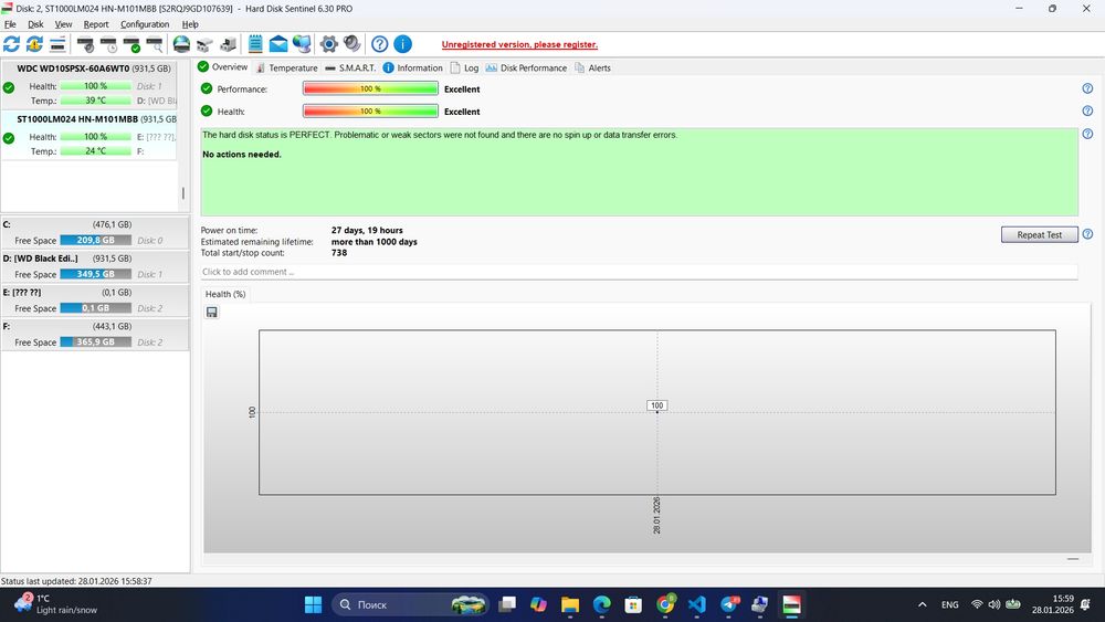 SAMSUNG HDD 1TB 2TA bor 100%