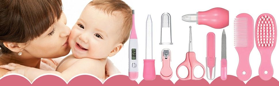 Set pentru îngrijirea bebelusului ergonomic,  fara BPA roz/albastru