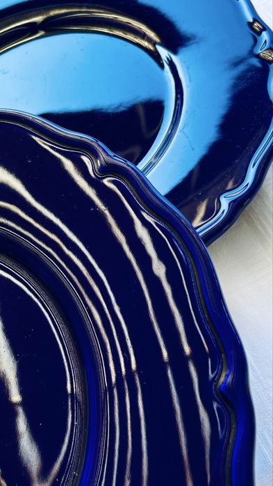 Големи стъклени кобалтови чинии-плата Este C.E. Италия