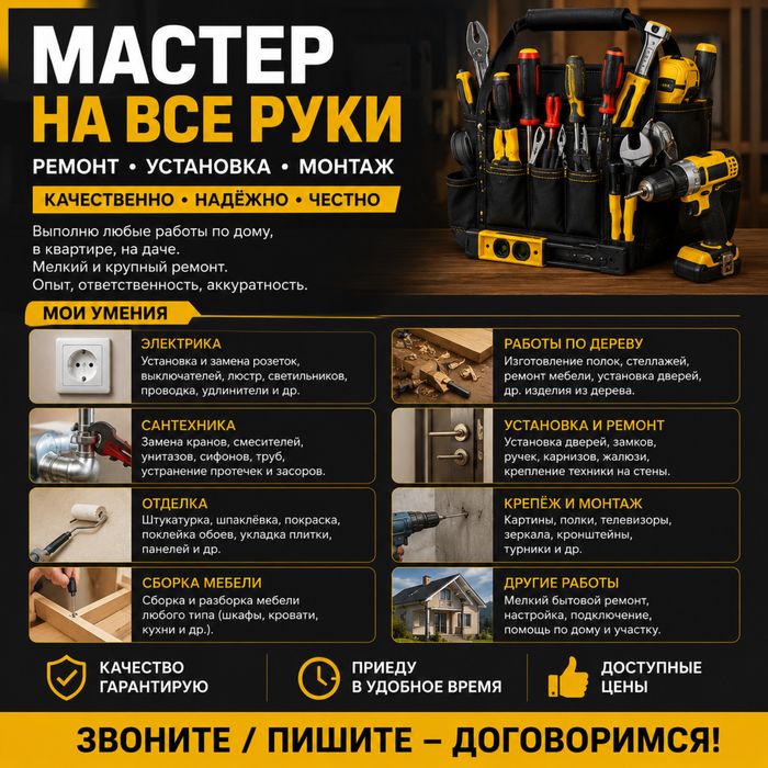 Роботы по дому с 9:00 до 22:00 свободен