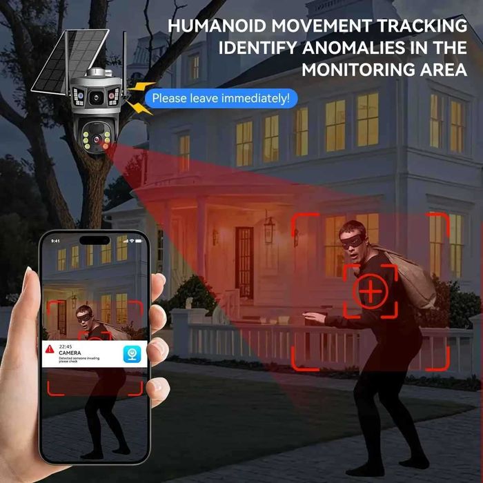 V380PRO 4MP HD PTZ Двойна Соларна Камера с Автоматично Проследяване