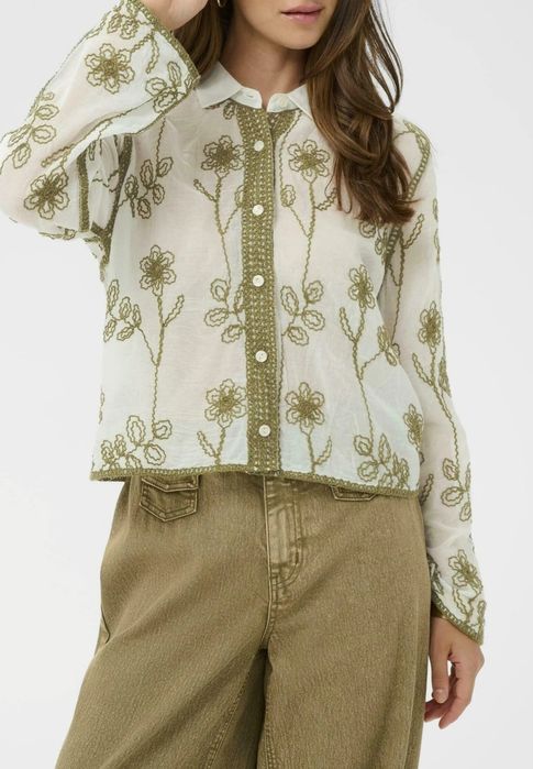 Camasa bumbac 100%, cu broderie manuala olive, model deosebit, noua