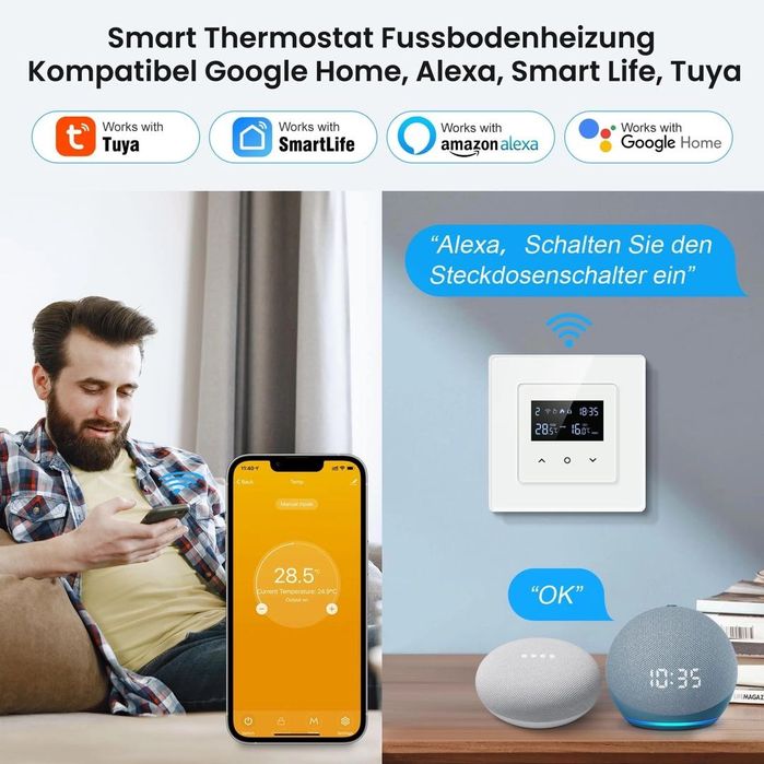 Термостат MIUCDA за водно подово отопление 3A, Tuya Smart WiFi