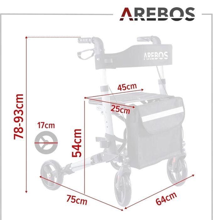 Лек алуминиев ролатор/ проходилка със седалка и пазарска чанта 7,6кг