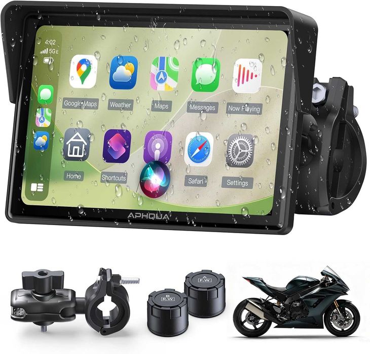 APHQUA A522T 5" CarPlay / Android Auto за мотор с TPMS – IP67 водоустойчив