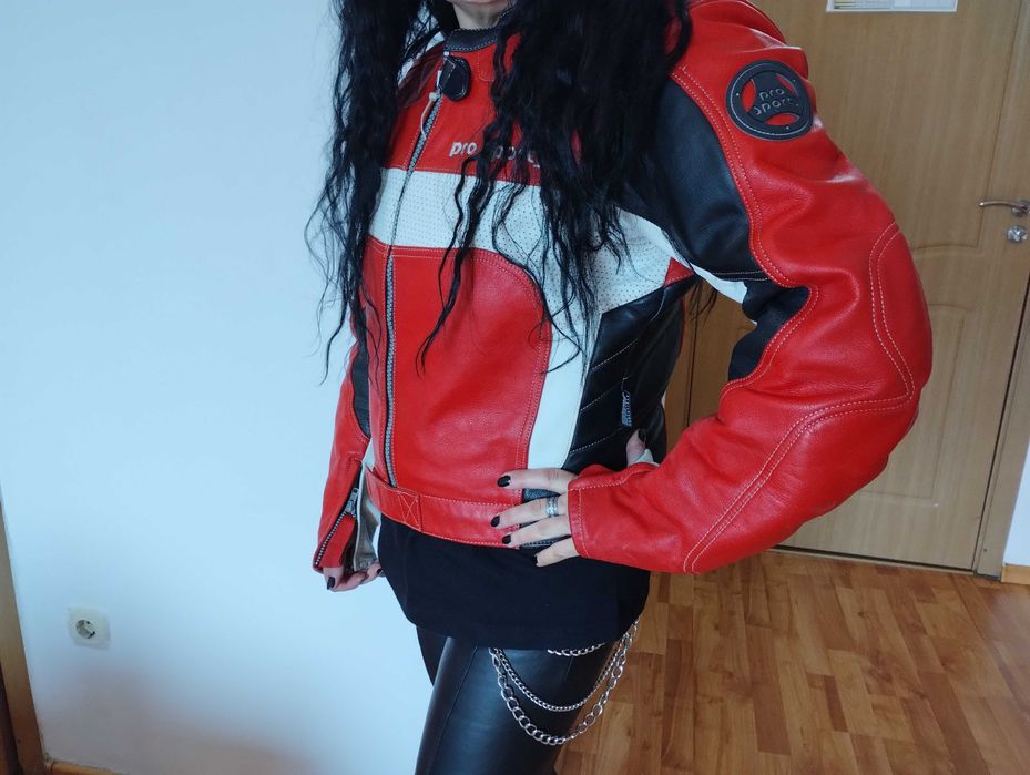 Geaca Motocicleta Dama Nepurtata din Piele Pro Sports Rosie