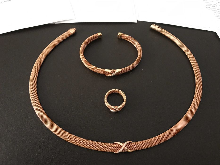 Set bijuterii Aur CÉDÉ Creation Milanaise Rose PVD 750/R 18k Colier bratara inel cu diamante cu certificate si chitante a costat 3155 euro FAC SCHIMB