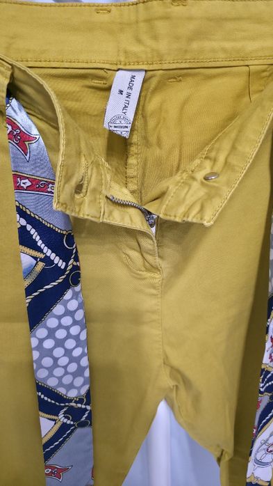 Pantaloni chino damă, galben mustar, curea satinata, marimea M