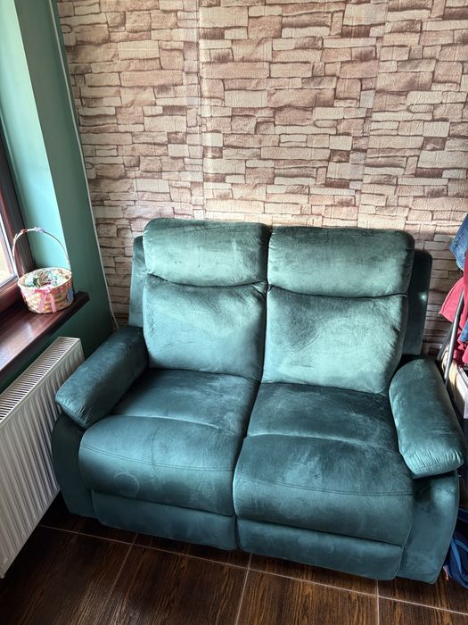 Canapea 2 reclinere, catifea verde