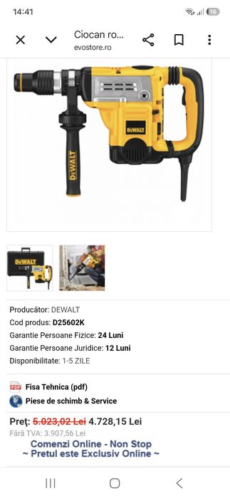 Rotopercutor dewalt model D25602-QS
