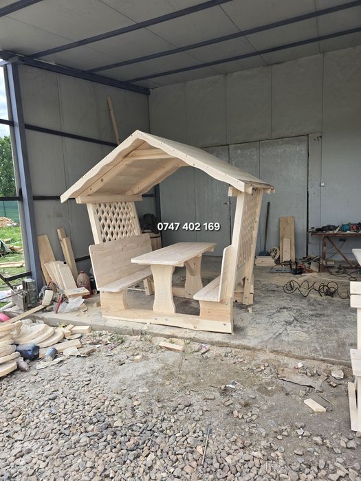 Balansoar  rustic cu 2 leagăne  pentru copii   set masa lemn