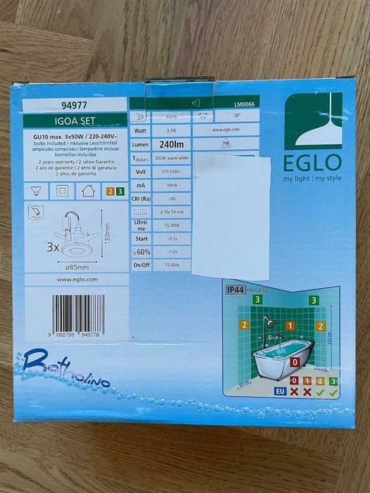 Spot incastrat Eglo IGOA bec GU10 baie IP44 sigilat set 3 bucati