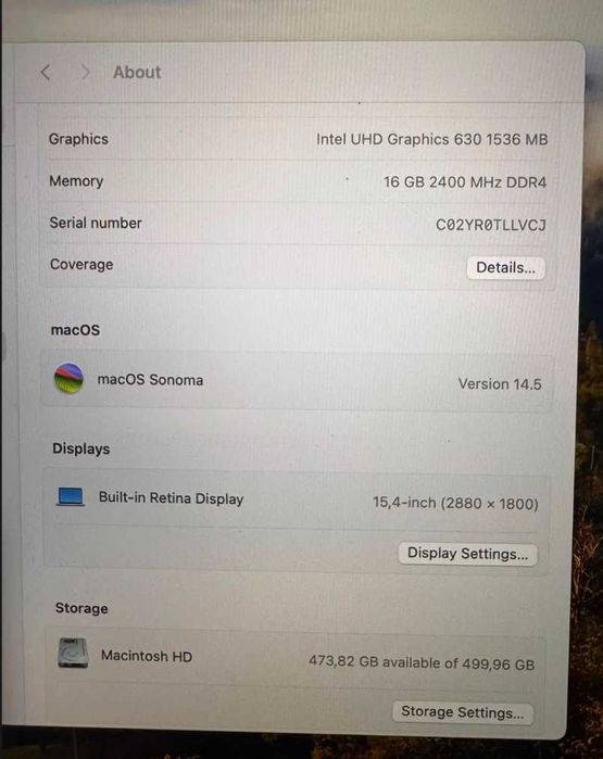 MacBook Pro 2019 MacBook pro touchbar i9-9880H 16GB 512GB SSD PRO560x 4G