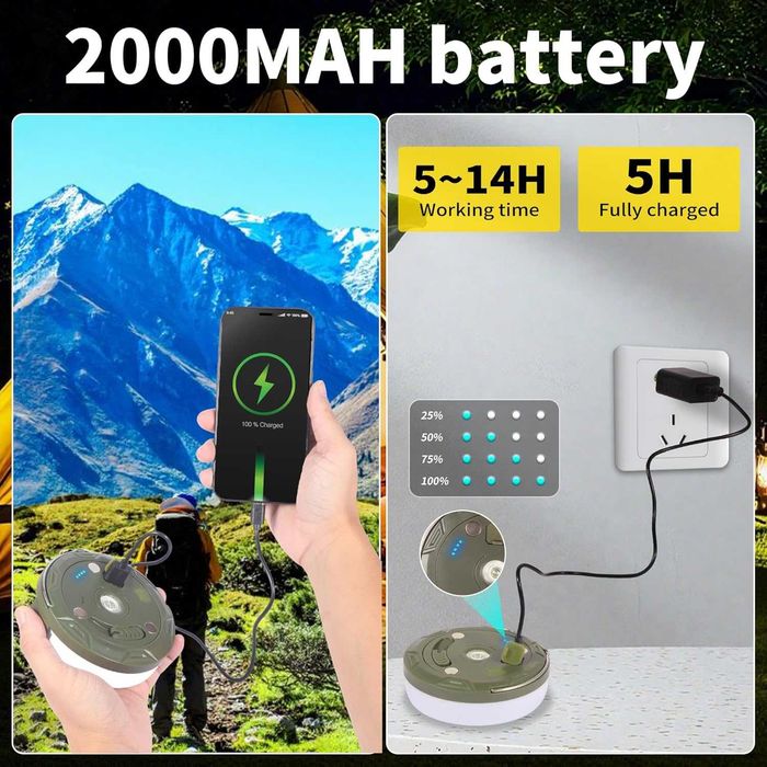 Led pentru camping, lampă de camping LED portabilă 4 în 1, reîncărcabilă, de 10 m, cu 8 moduri de iluminare, lumini retractabile