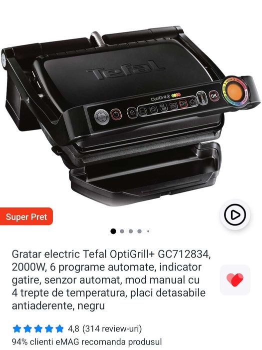 Grătar electric Tefal OptiGrill+ GC712834 – 2000W / sigilat