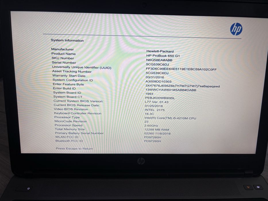 vand Laptop HP ProBook650 G1 12gb ram i5-4210M 2.60Ghz