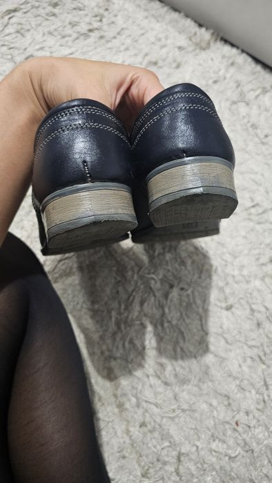 Pantofi office de piele, albastru cu șireturi, nr 37